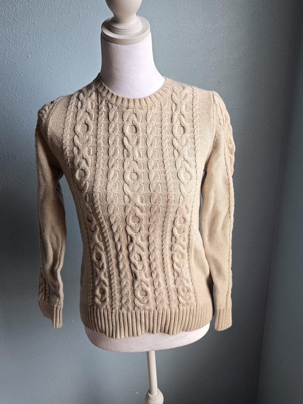 L.L.Bean Tan Cotton Cable-Knit Sweater